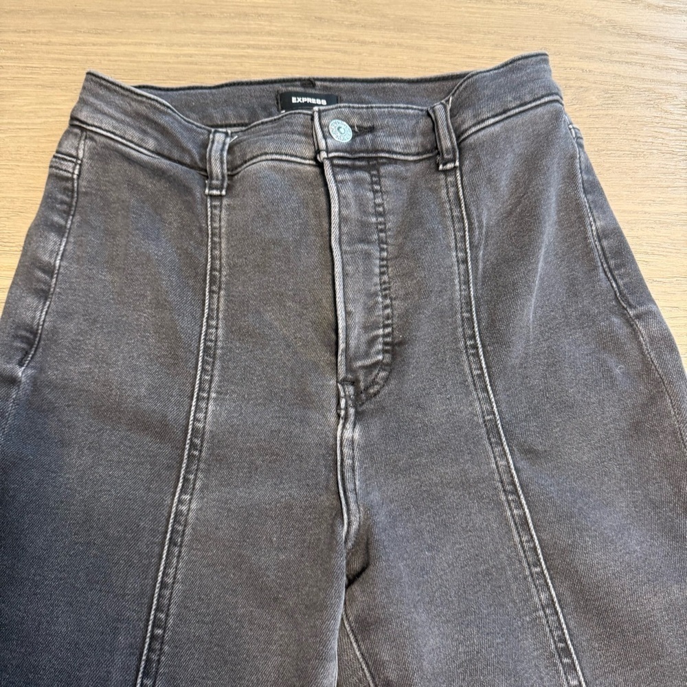 Express Black Denim Slim Super High Rise Front Seam Jeans Sz 6R 90's Punk Rock - Picture 2 of 10